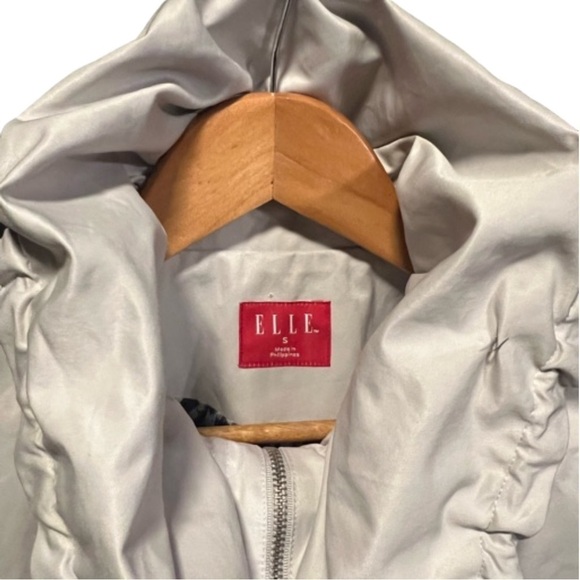 Elle Women's Cropped Gray Jacket Full Zip Bell Pleated Puffer Sleeves - Picture 5 of 7